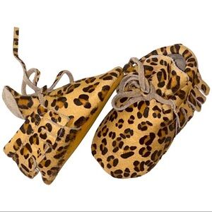 Baby Ponyhair Leopard Print Fringe Moccasins